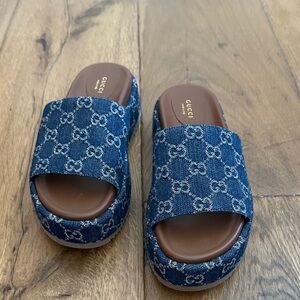 Gucci Blue Denim Slide Sandals